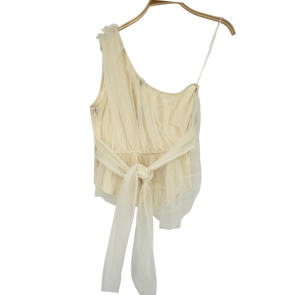 Express One Shoulder Top Womens Medium Ivory New Tulle Mesh Ruffle Romantic